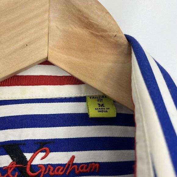 Robert Graham X Shirt Size Medium Mens Blue White Stripe Flip Cuff Tailored Fit - Picture 5 of 8